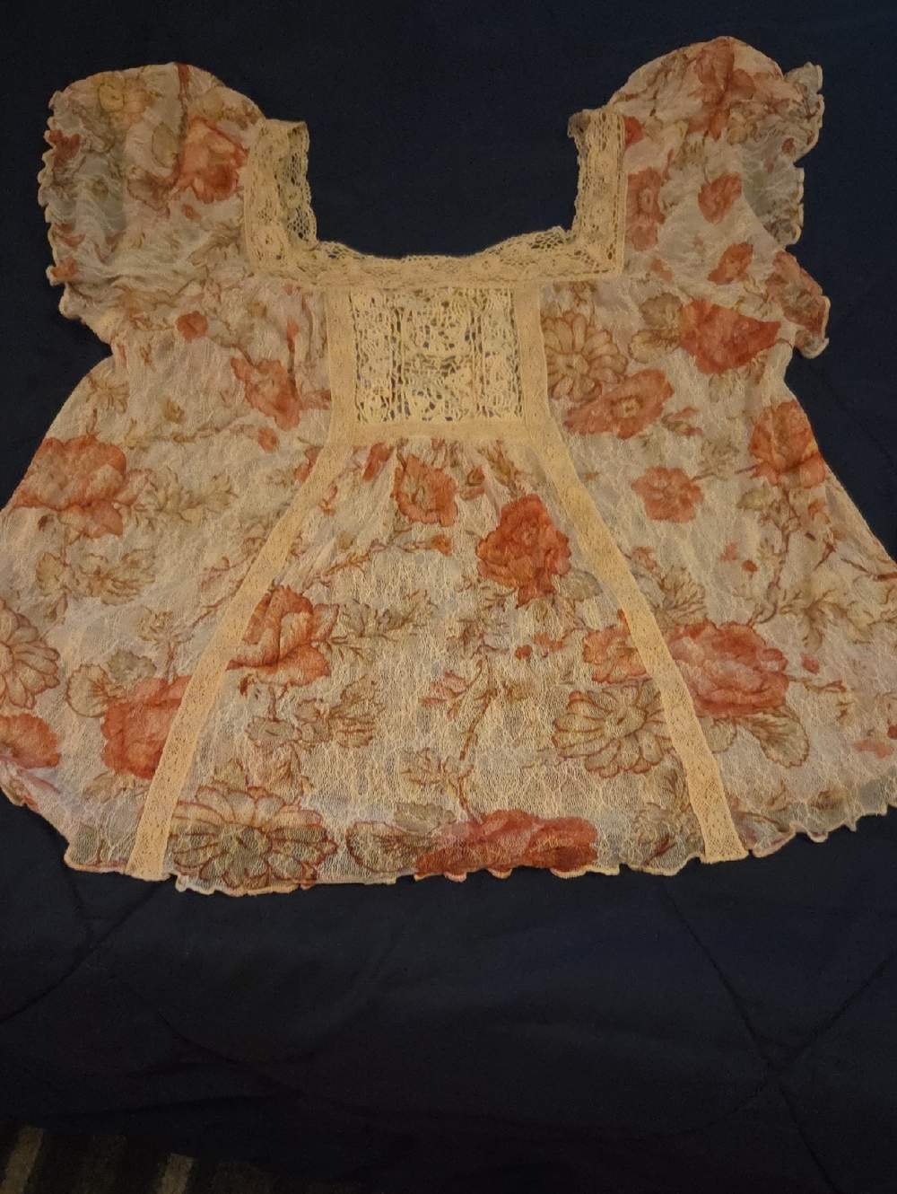 Denim & Supply Ralph Lauren Peach and Cream Lace Peasant Top